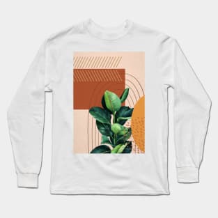 Mid Century Modern, Abstract Botanical Illustration, Ficus Art Long Sleeve T-Shirt